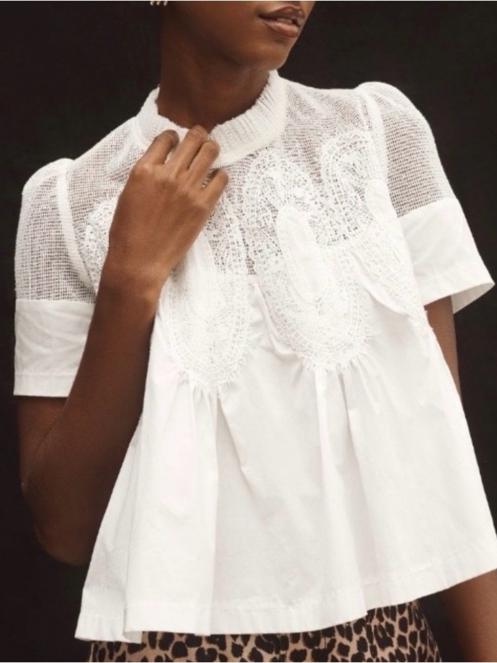 The Iris Short-Sleeve Lace Poplin Blouse by En Elly | Anthropologie